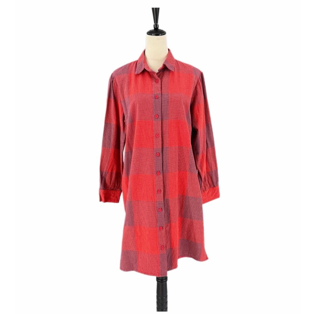 Roolee Red Plaid Cotton Cabincore Cottagecore Fall Boho Layering Shirt Dress